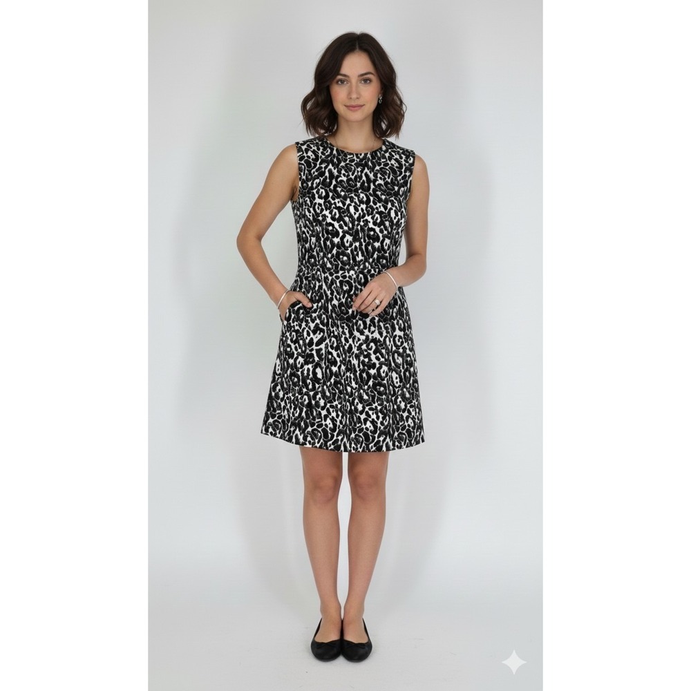 Milly‎ Sheath Dress Womens 12 Black White Leopard Print Sleeveless Jacquard